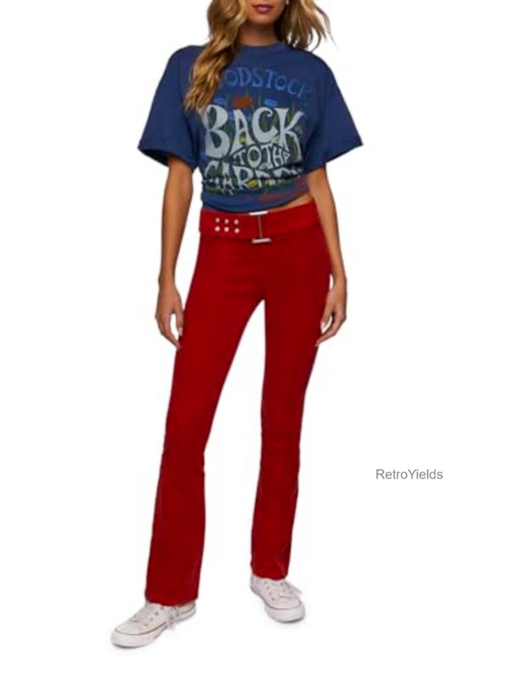 Corduroy Belted Flare Pants Mid Rise Casual Palazzo